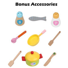 Wooden Kids Kitchen Toy Pretend Play Set Toddler Children Cooking Home Cookware