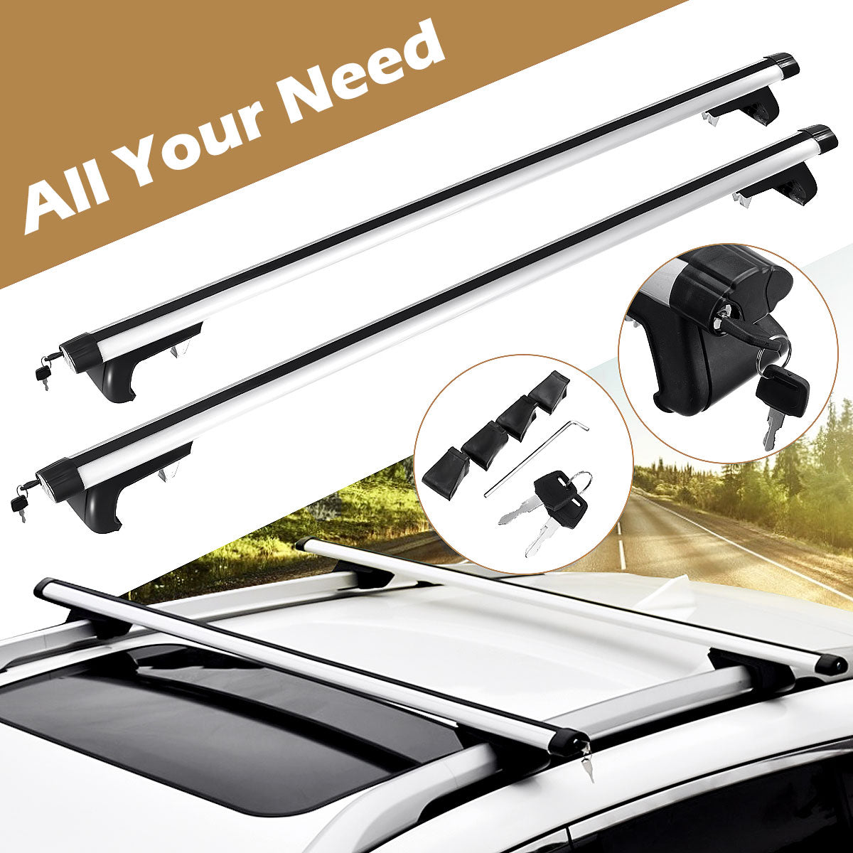Universal Adjustable Aluminum Alloy Aero Car Roof Rack Cross Bars Carrier Lockable