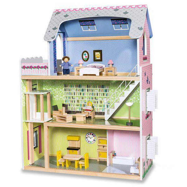 Wooden DIY Dolls Doll House 3 Level Kids Pretend Play Toys Full Furniture Set MRE