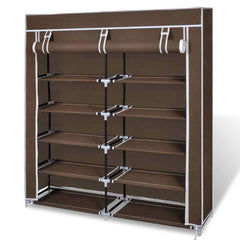 2 Doors with Cover Portable Storage Shoe Rack Cabinet Wardrobe - brown
