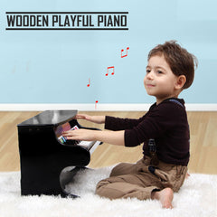 Kids Wooden Pretend Musical Toy Baby Children Grand Style Toy Mini 25 Key Piano - black