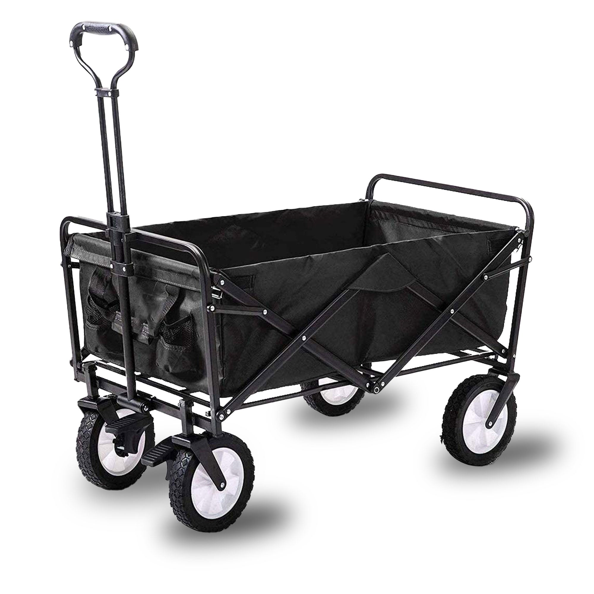 Foldable Collapsible Wagon Cart Garden Beach Outdoor Shopping Trolley Camping Brake - Black