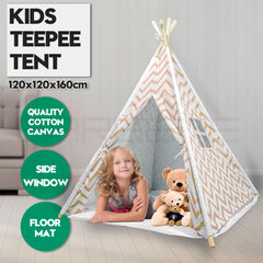 Giant Cotton Canvas Kids Teepee Wigwam Children Pretend Play Tent Indoor Outdoor Party - orange