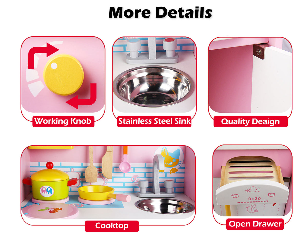 Wooden Kids Kitchen Toy Pretend Play Set Toddler Children Cooking Home Cookware