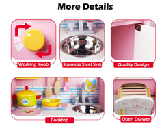 Wooden Kids Kitchen Toy Pretend Play Set Toddler Children Cooking Home Cookware