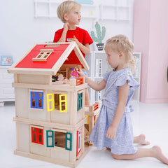 Wooden 3 Level DIY Dolls Doll House Girls Kids Pretend Play Toys Furniture Set Kit