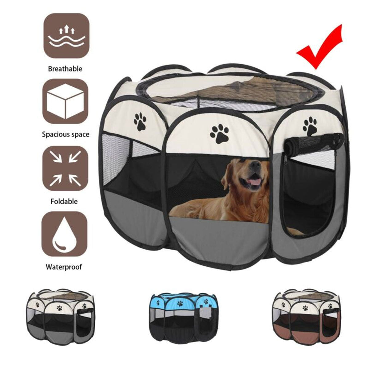 8 Panel Pet Dog Cat Crate Play Pen Bags Kennel Portable Tent Playpen Puppy Cage Large