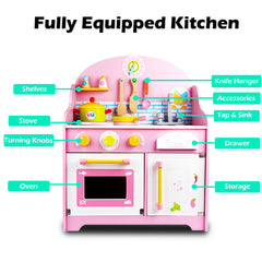 Wooden Kids Kitchen Toy Pretend Play Set Toddler Children Cooking Home Cookware