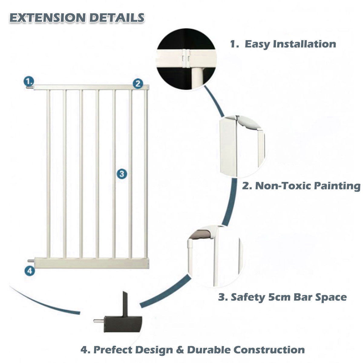 Adjustable Baby Pet Child Kid Safety Security Gate Stair Barrier Door Extension Blue