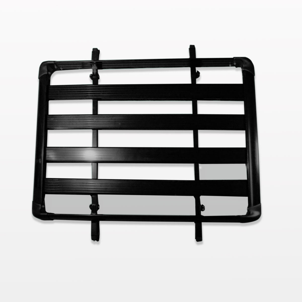 Black metal ladder rack on a white background