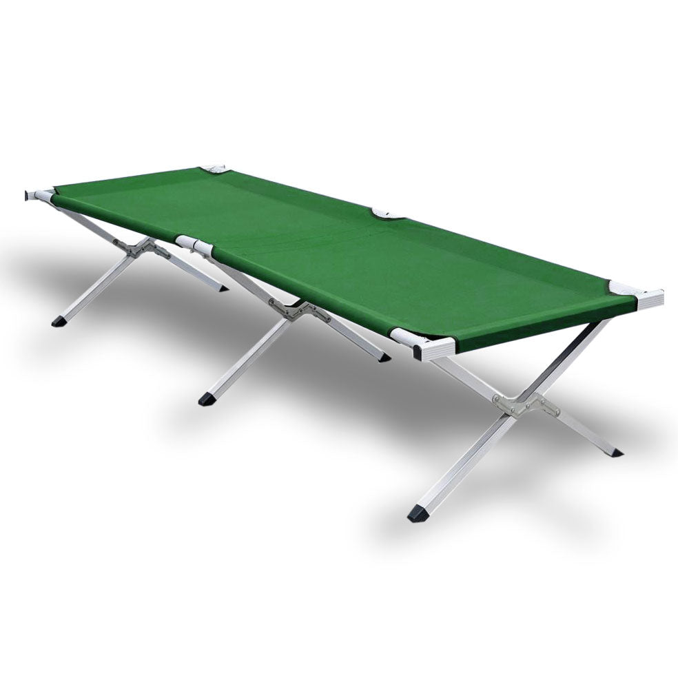 Camping Bed Folding Stretcher Light Weight w/ Carry Bag Camp Portable - green