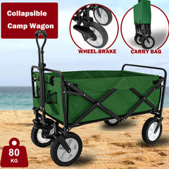 Foldable Collapsible Wagon Cart Garden Beach Outdoor Shopping Trolley Camping Brake - Green