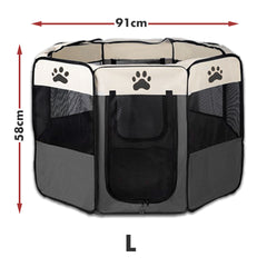 8 Panel Pet Dog Cat Crate Play Pen Bags Kennel Portable Tent Playpen Puppy Cage - grey