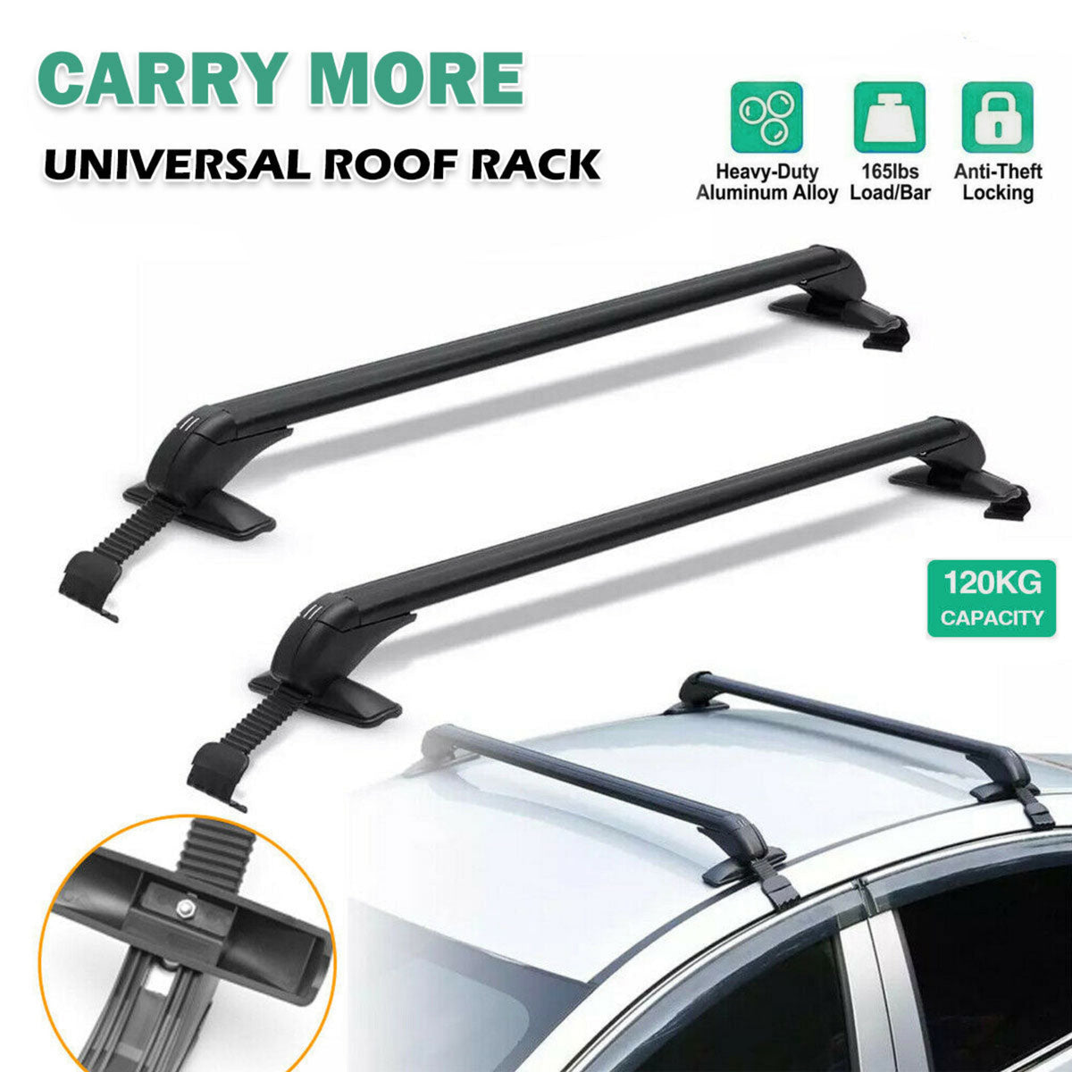 Universal roof rack system with car illustration on a white background