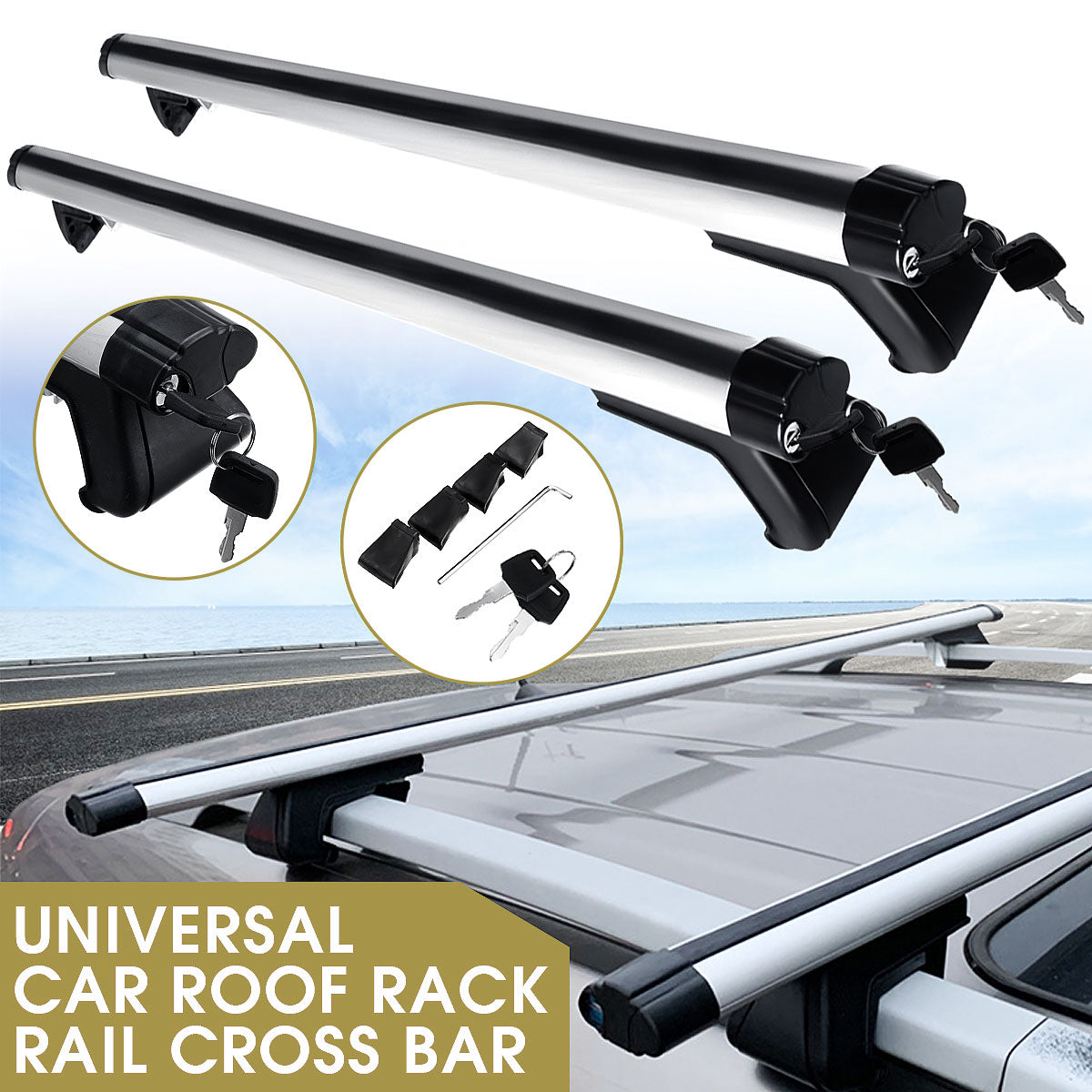 Universal Adjustable Aluminum Alloy Aero Car Roof Rack Cross Bars Carrier Lockable
