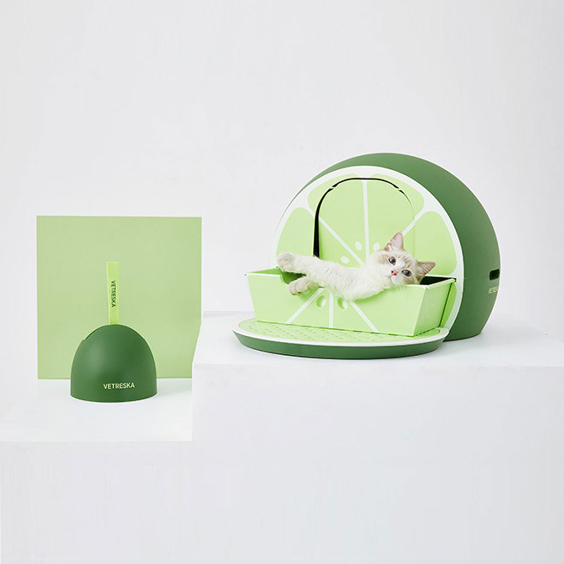 Vetreska Fruity Portable Cat Kitty Toilet Litter Box Tray House Lid Scoop Set Lime