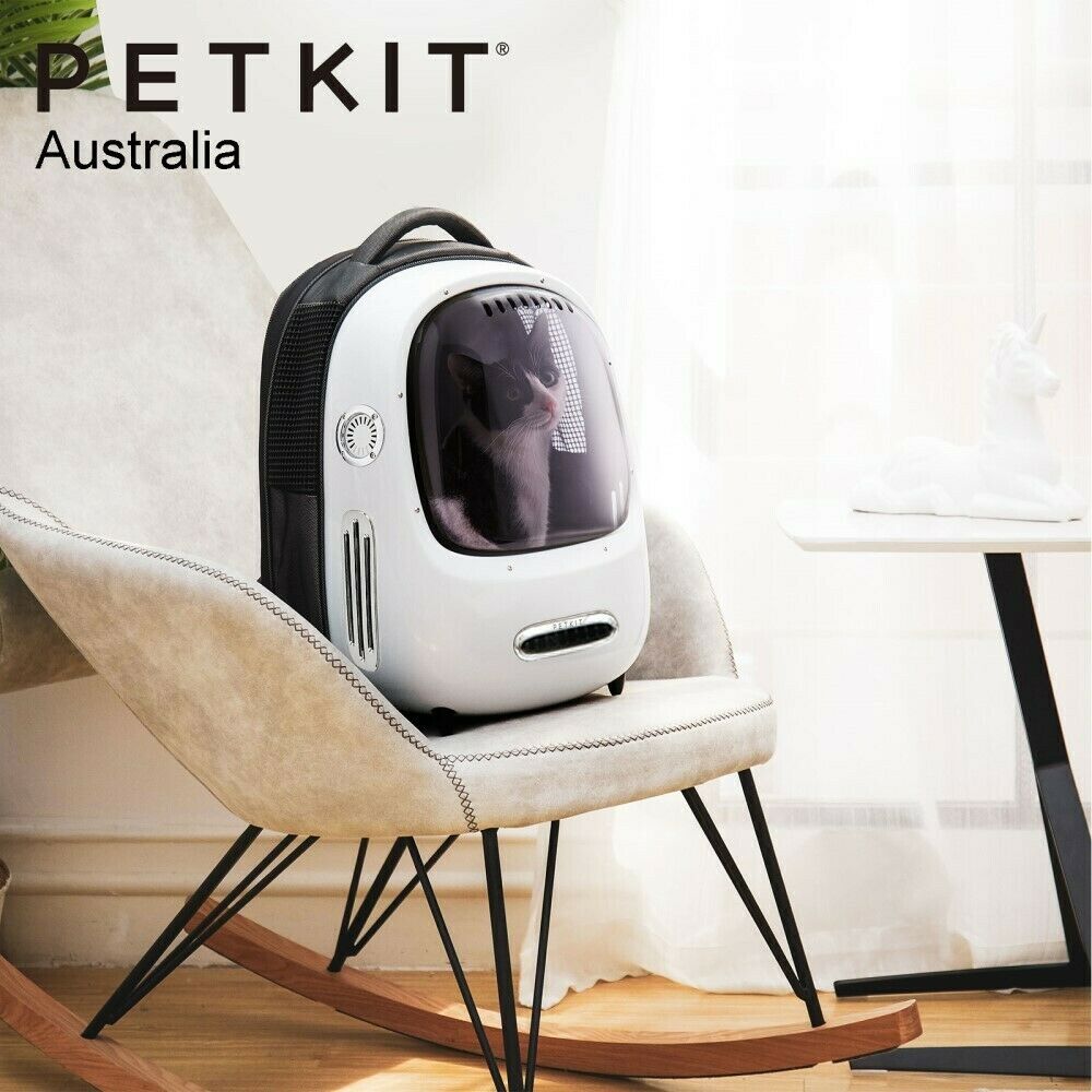PETKIT Auto Air Fresh Cat Kitten Puppy Lamp Fan Capsule Carrier Backpack Travel - white