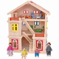 Wooden 3 Level DIY Dolls Doll House Girls Kids Pretend Play Toys Furniture Set Kit