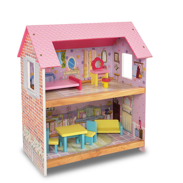 Wooden DIY Dolls Doll House Girls Kids Pretend Play Toys Full Furniture Set Kit