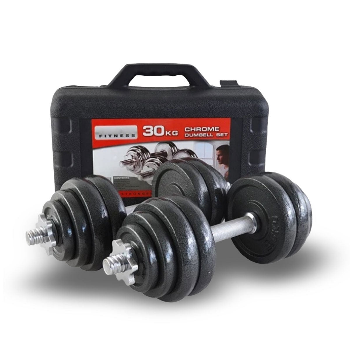 30KG Cast Iron Dumbbell Set Weight Dumbbells Home Gym Training Fitness BarBell Case