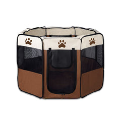 8 Panel Pet Dog Cat Crate Play Pen Bags Kennel Portable Tent Playpen Puppy Cage - brown