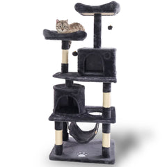 145cm Cat Tree Tower Scratching Post Scratcher Toys Wooden Condo House Cats Bed - Grey