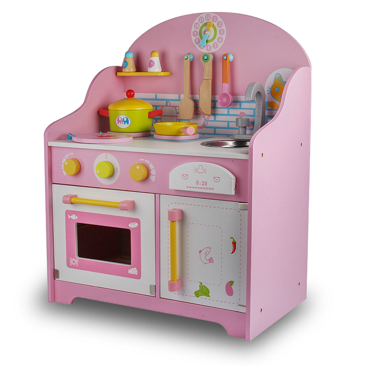 Wooden Kids Kitchen Toy Pretend Play Set Toddler Children Cooking Home Cookware