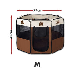 8 Panel Pet Dog Cat Crate Play Pen Bags Kennel Portable Tent Playpen Puppy Cage Medium Brown