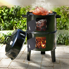 NEW 3in1 Portable Charcoal Vertical Smoker BBQ Roaster Grill Steel Water Steamer