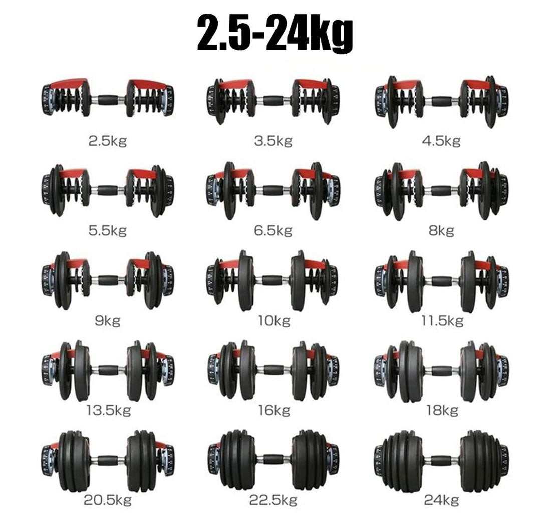 24kg Adjustable Dumbbell Dumbbells Set Weight Plates Home Gym Fitness Exercise Equipment OP