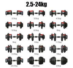 24kg Adjustable Dumbbell Dumbbells Set Weight Plates Home Gym Fitness Exercise Equipment OP