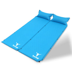 Double Air Bed Self Inflating Mattress Sleeping Mat Camping Camp Hiking Joinable - blue