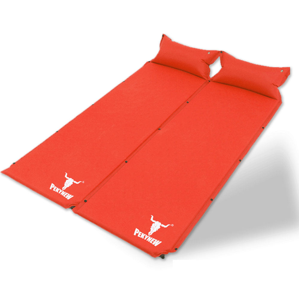 Double Air Bed Self Inflating Mattress Sleeping Mat Camping Camp Hiking Joinable - red