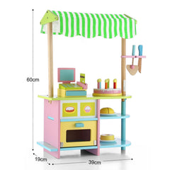 Kids Wooden Bakery Stand Counter Children Pretend Play Cake Toy Shop with Awning