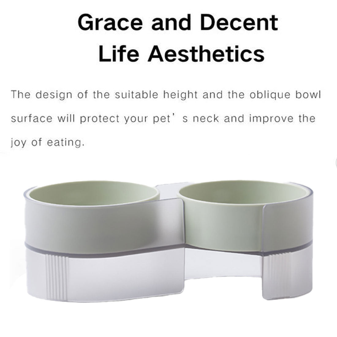 Pidan Elevated Cat Dog Double Dual Feeding Raised Bowls Bowl Set Tilted Stand - green
