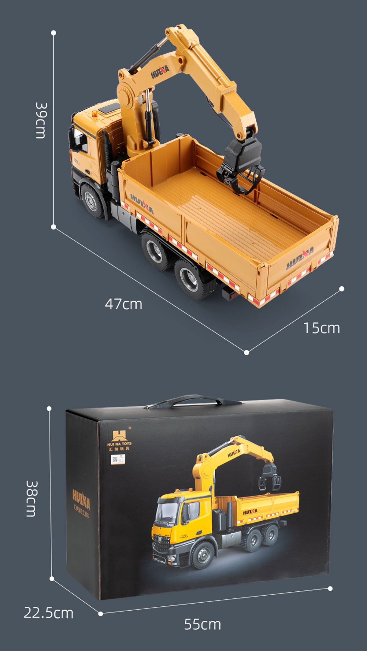 Huina RC Timber Grab Dumper Truck Lift Hoist 1/14 Construction Vehicle Kids Toy