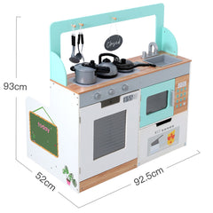 2-in-1 Kids Kitchen Double Sided Cooking Toys Wooden Pretend Play Set Restaurant Playset Gift