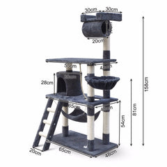 158cm Cat Tree Scratching Post Scratcher Pole Gym Toy House Furniture Multilevel - grey