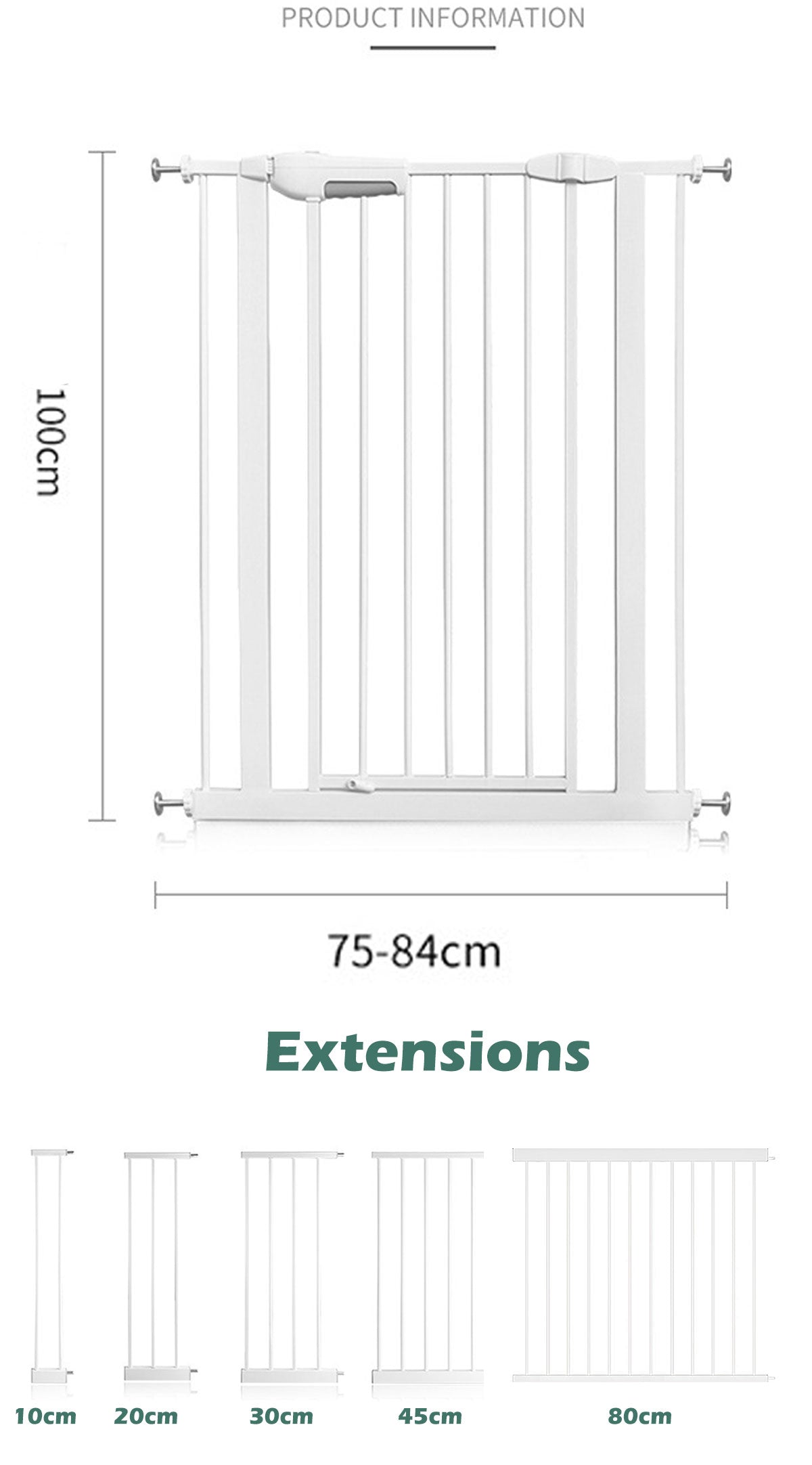 100cm Height Adjustable Baby Pet Child Kid Safety Security Gate Stair Barrier Door Extension