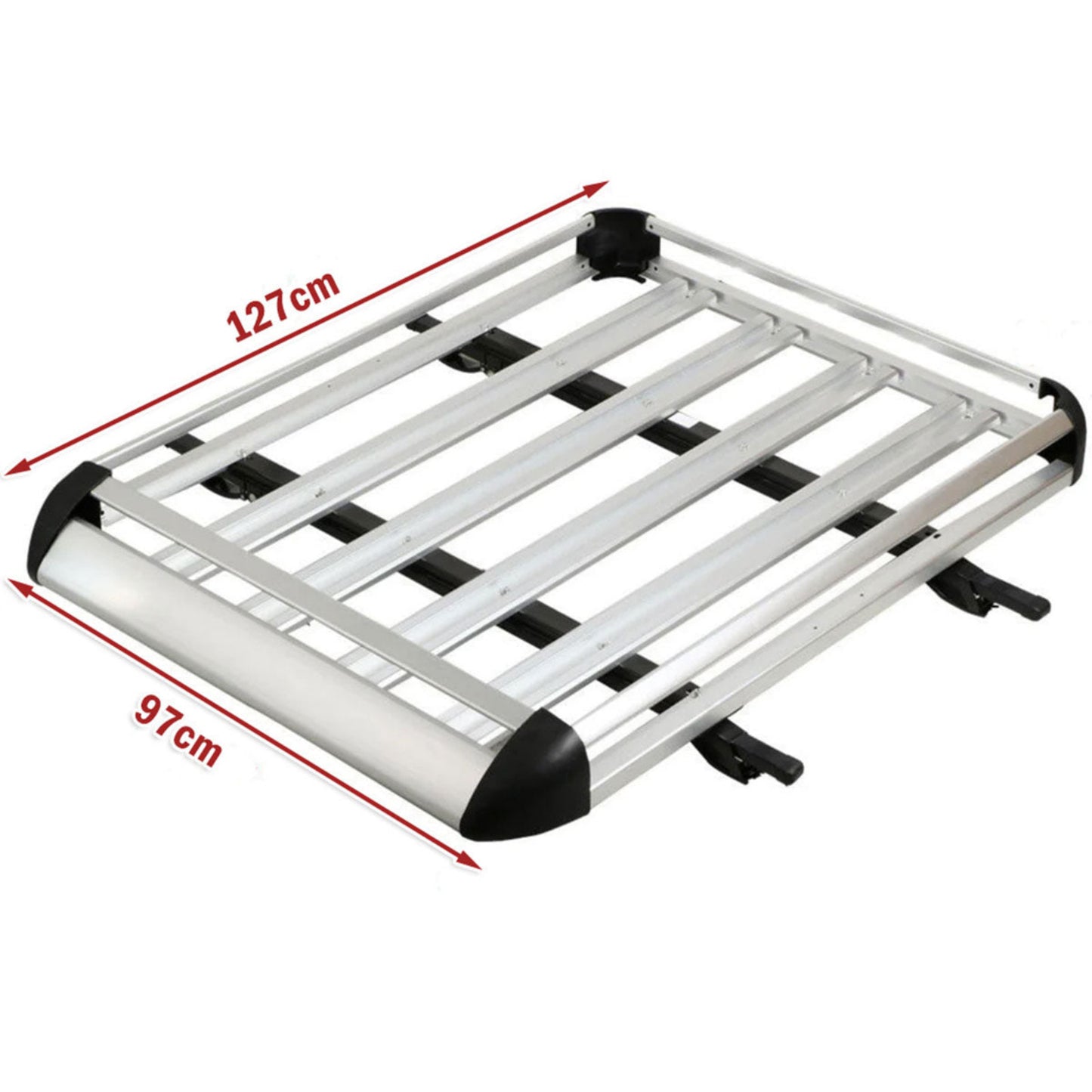 Car roof rack with dimensions on a white background