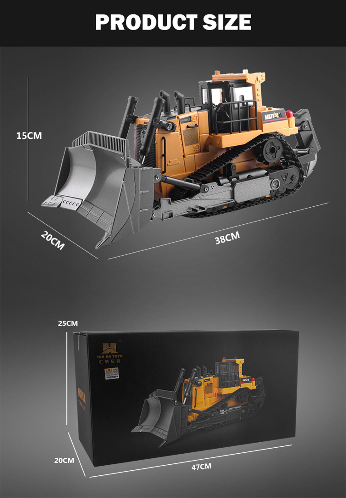 Huina Alloy 1:16 RC Bulldozer Excavator Toy Playset Vehicles Car Model Toy Boys Kid