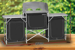 Deluxe Aluminium Foldable Camping Kitchen Picnic Cupboard Bench Table Windshield