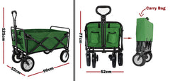 Foldable Collapsible Wagon Cart Garden Beach Outdoor Shopping Trolley Camping Brake - Green