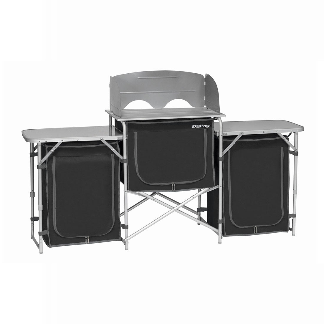 Deluxe Foldable Camping Kitchen Picnic Cupboard Bench Table Steel Windshield