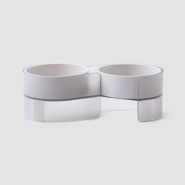 Pidan Elevated Cat Dog Double Dual Feeding Raised Bowls Bowl Set Tilted Stand - grey